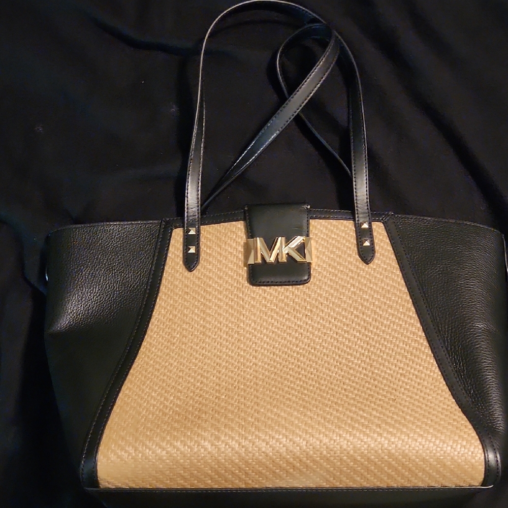 Michael Kors Black and Tan Structured Tote